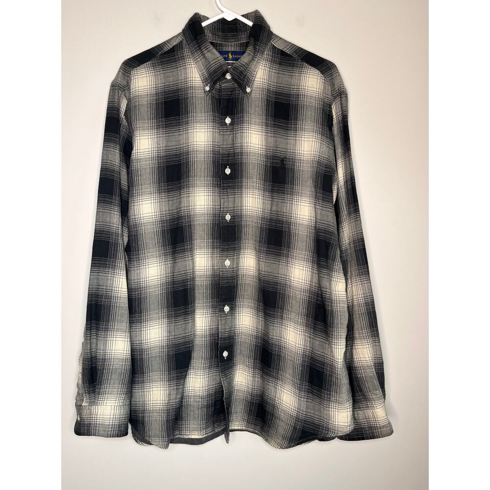 Ralph Lauren Black Cream Plaid Old Money Soft Flannel Lumberjack Oxford Shirt XL